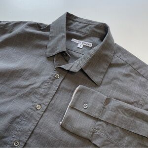 DUCKIE BROWN Long Sleeve Button Up Shirt Mens Small Made NY Plaid Fringed Sleeve
